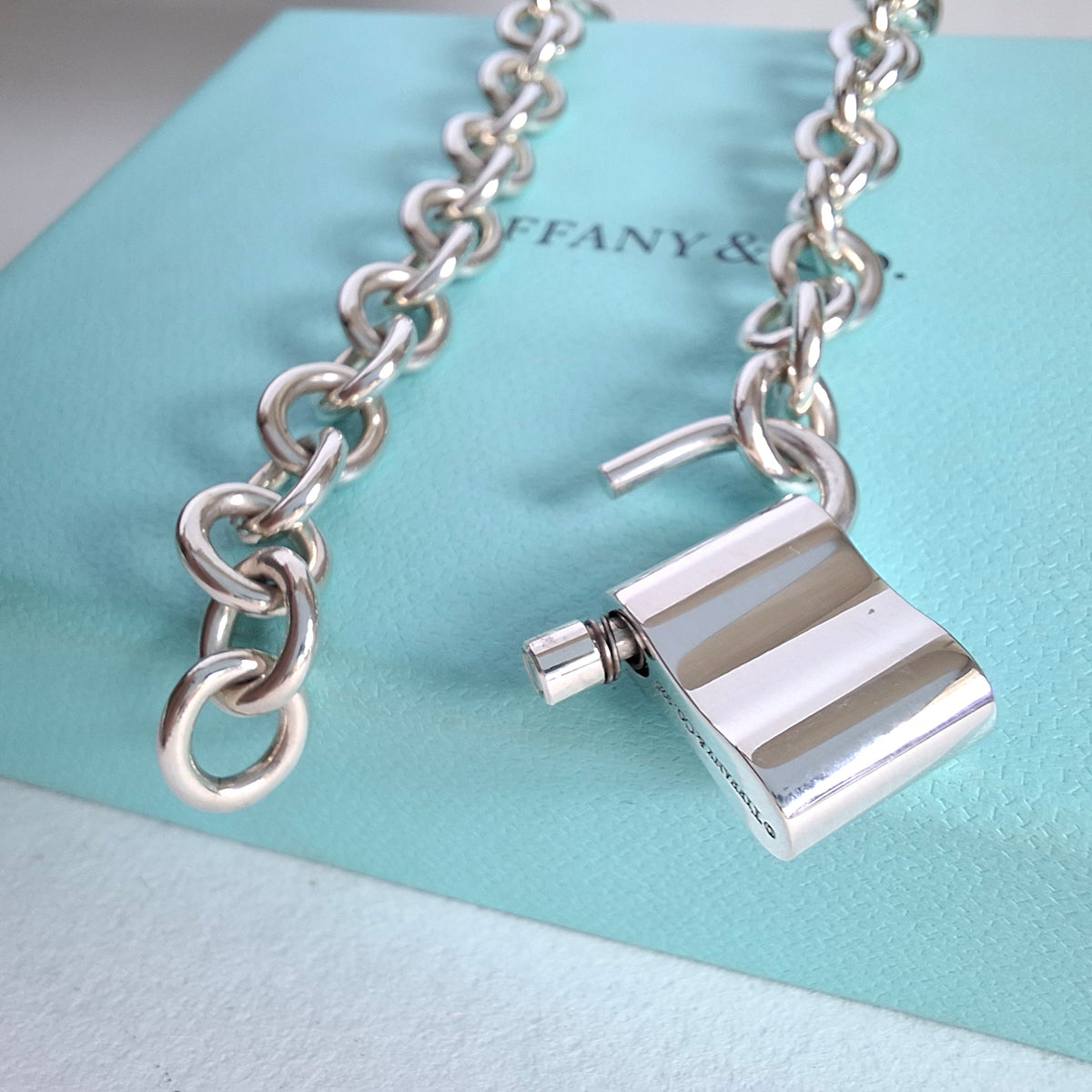 Tiffany & Co 1837 Padlock Necklace in Sterling Silver with Box and Pouch