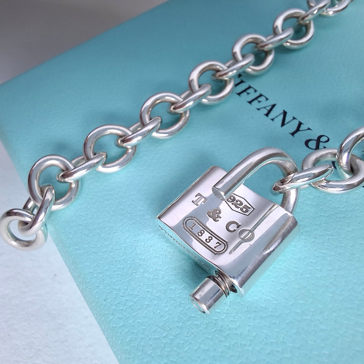 Tiffany & Co 1837 Padlock Necklace in Sterling Silver with Box and Pouch