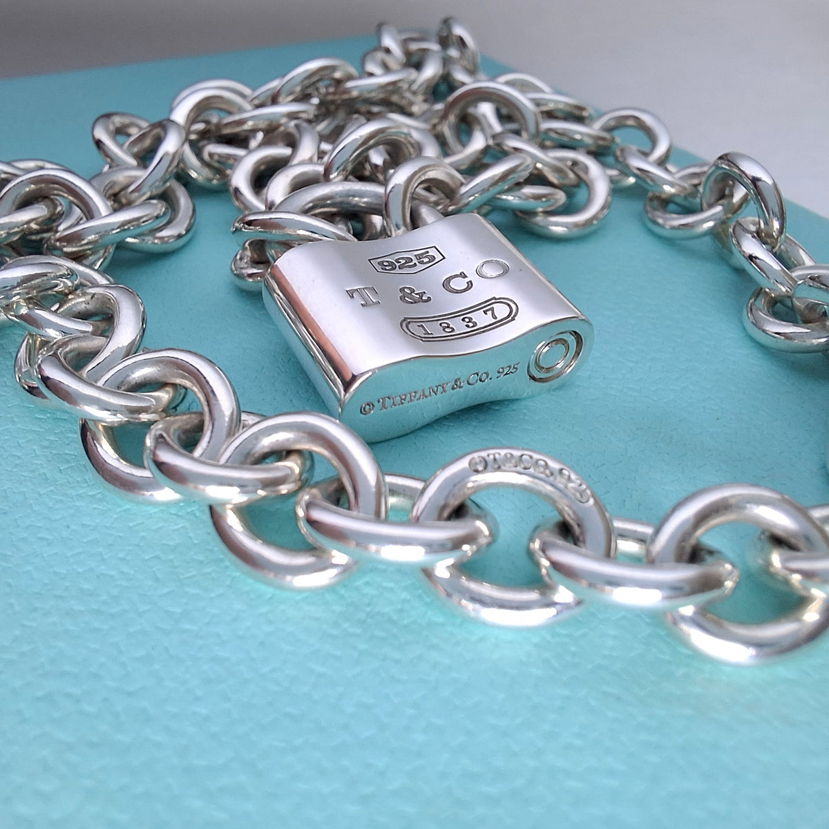 Tiffany & Co 1837 Padlock Necklace in Sterling Silver with Box and Pouch
