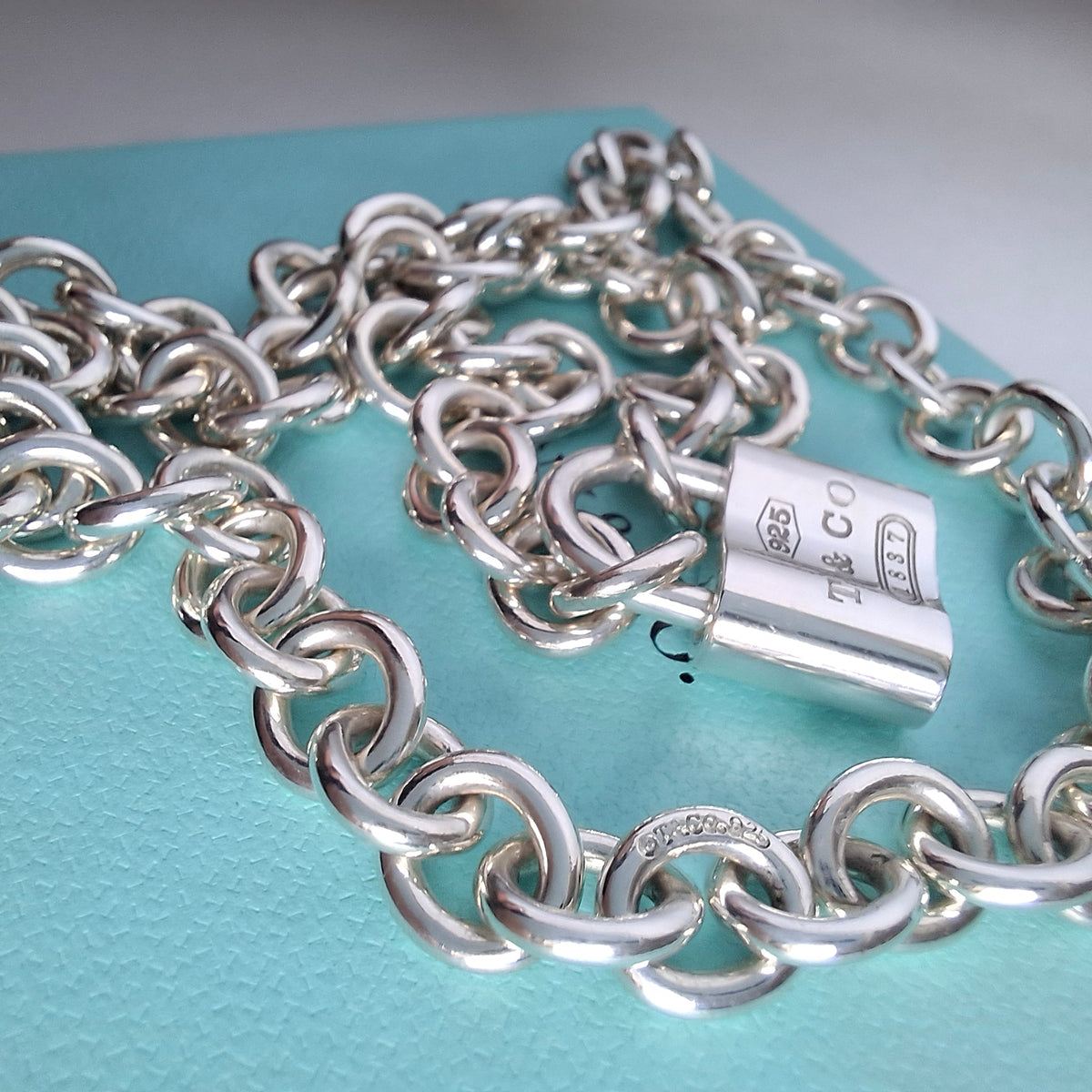 Tiffany & Co 1837 Padlock Necklace in Sterling Silver with Box and Pouch