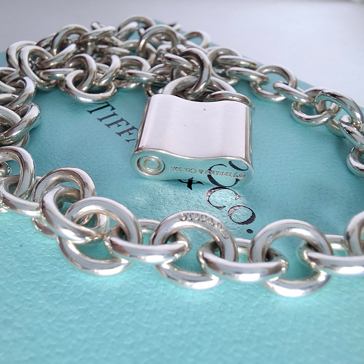 Tiffany & Co 1837 Padlock Necklace in Sterling Silver with Box and Pouch