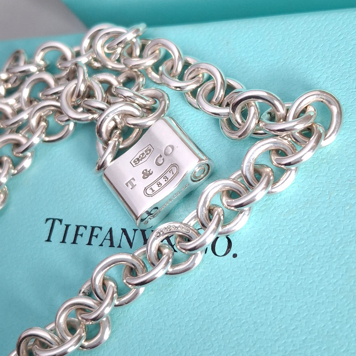 Tiffany & Co 1837 Padlock Necklace in Sterling Silver with Box and Pouch