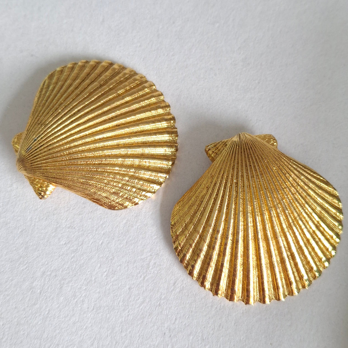 Vintage Yves Saint Laurent YSL Gold Plated Clam Shell Earrings