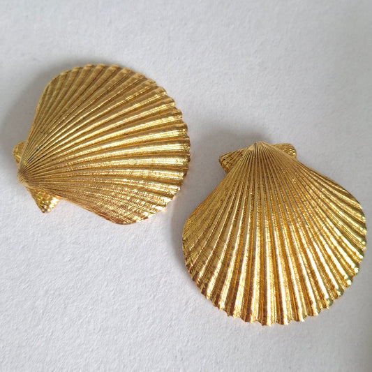 Vintage Yves Saint Laurent YSL Gold Plated Clam Shell Earrings