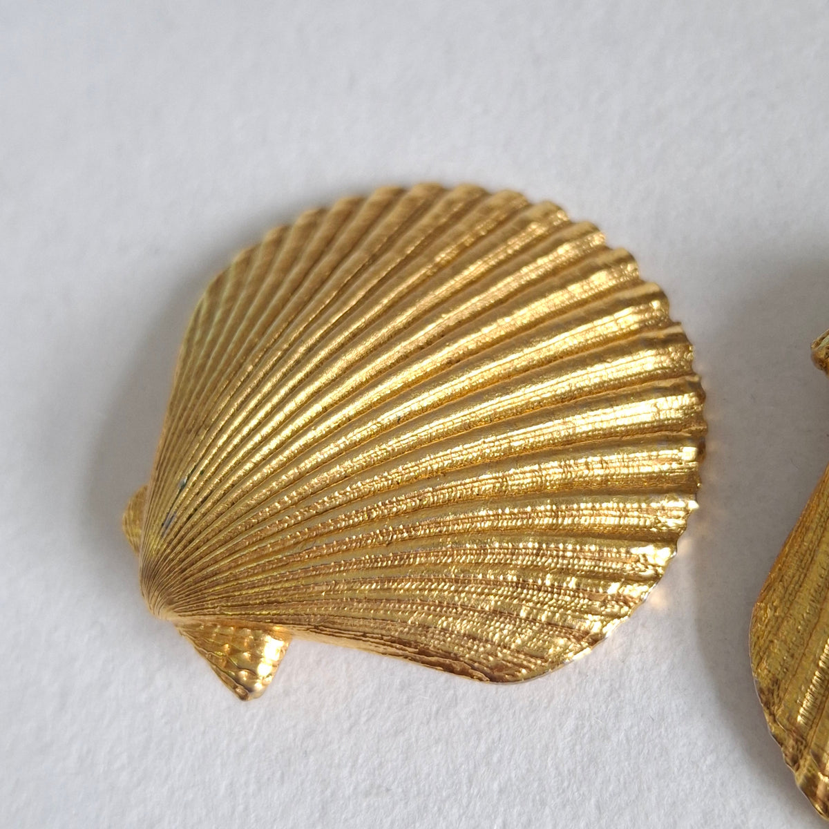Vintage Yves Saint Laurent YSL Gold Plated Clam Shell Earrings