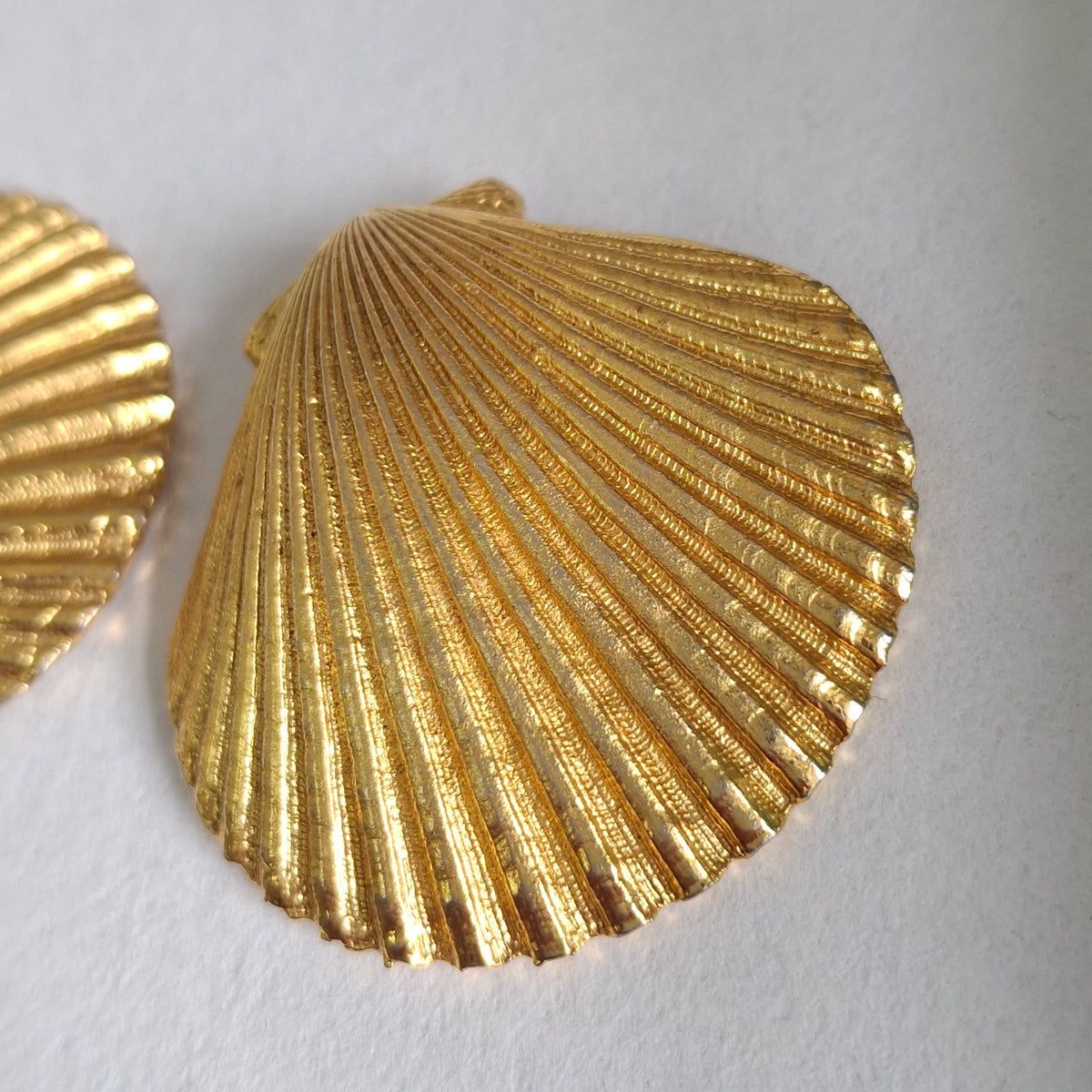 Vintage Yves Saint Laurent YSL Gold Plated Clam Shell Earrings