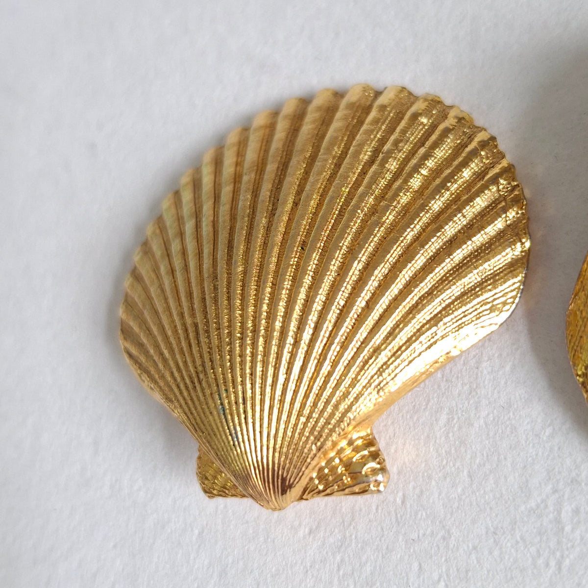 Vintage Yves Saint Laurent YSL Gold Plated Clam Shell Earrings
