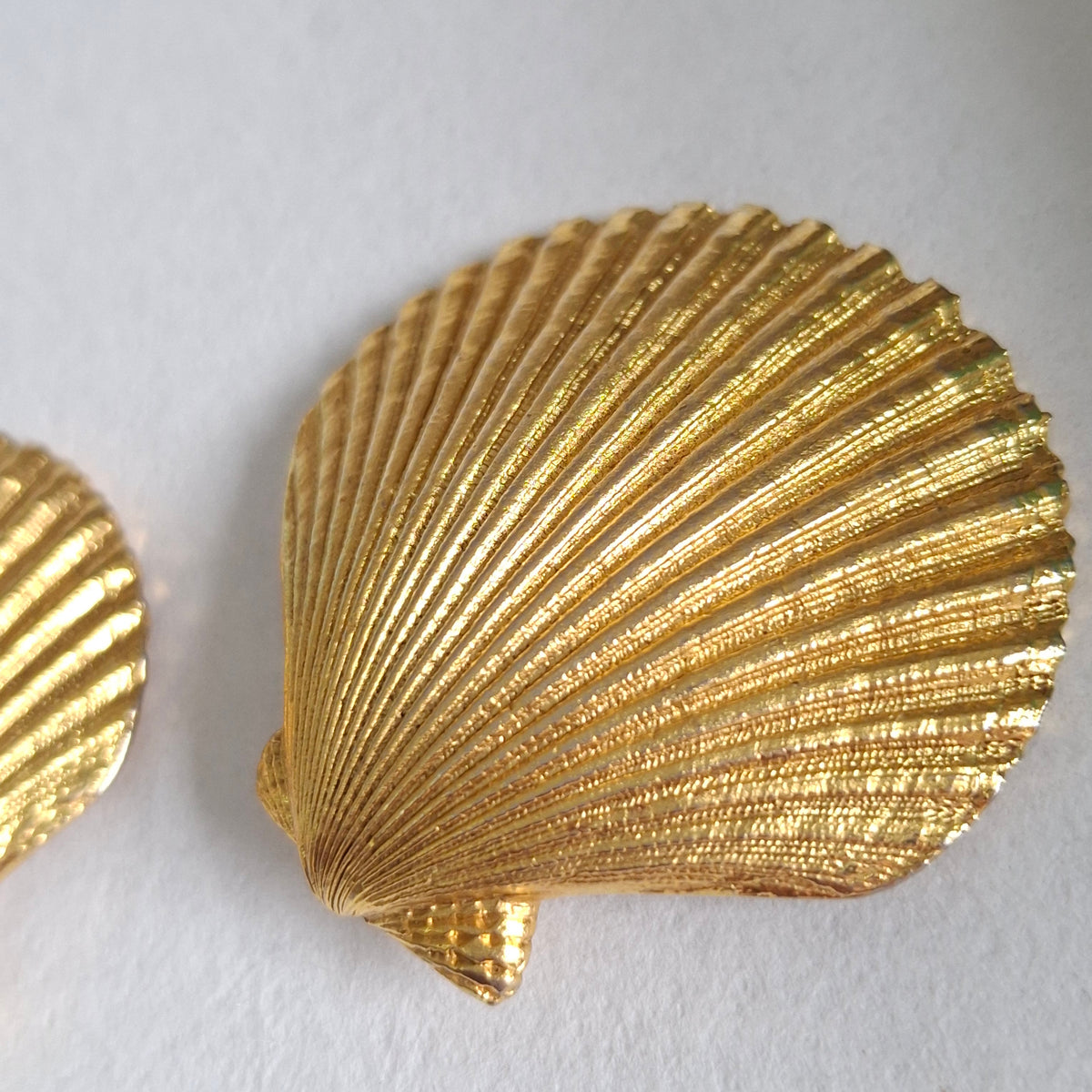 Vintage Yves Saint Laurent YSL Gold Plated Clam Shell Earrings