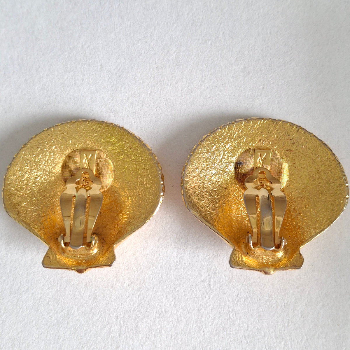 Vintage Yves Saint Laurent YSL Gold Plated Clam Shell Earrings