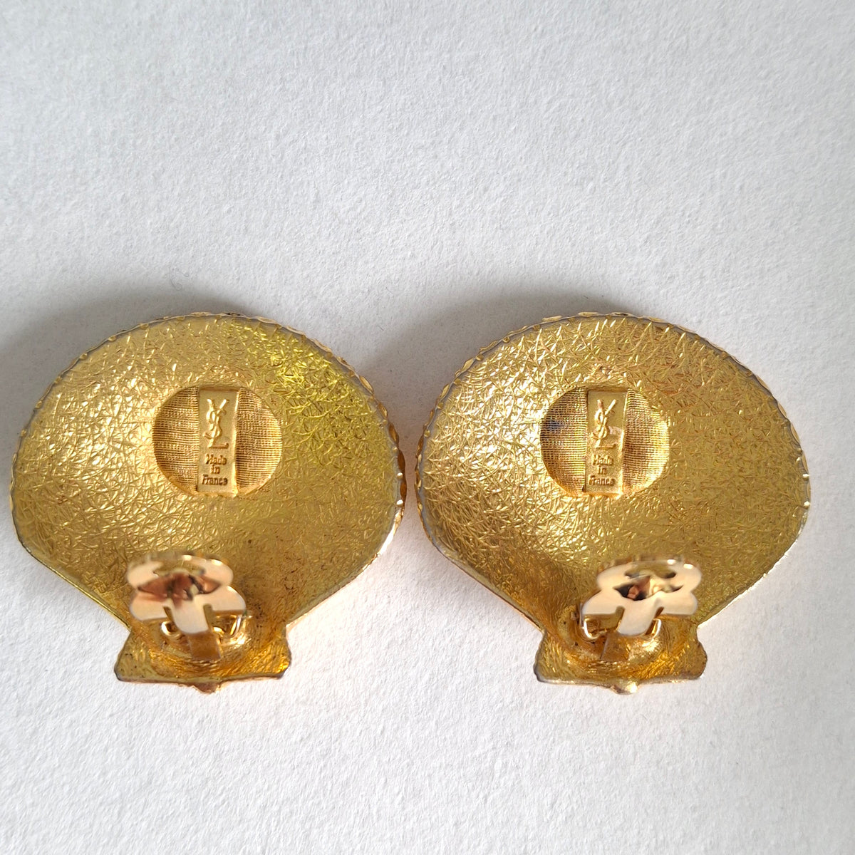 Vintage Yves Saint Laurent YSL Gold Plated Clam Shell Earrings