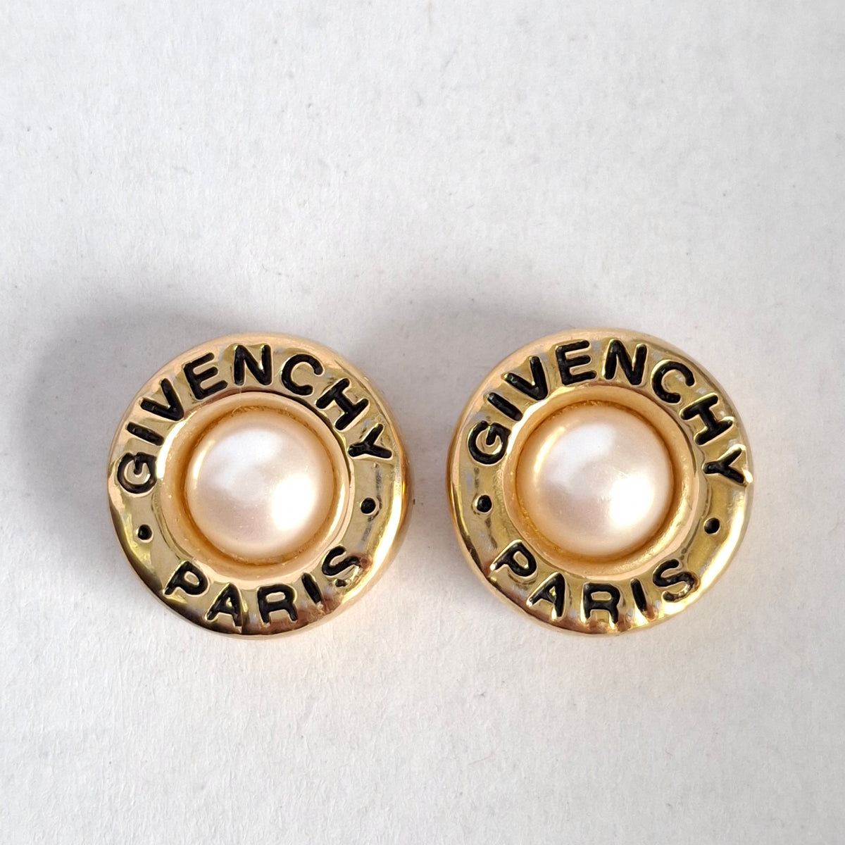 Vintage Givenchy Paris Logo Pearl Stud Earings