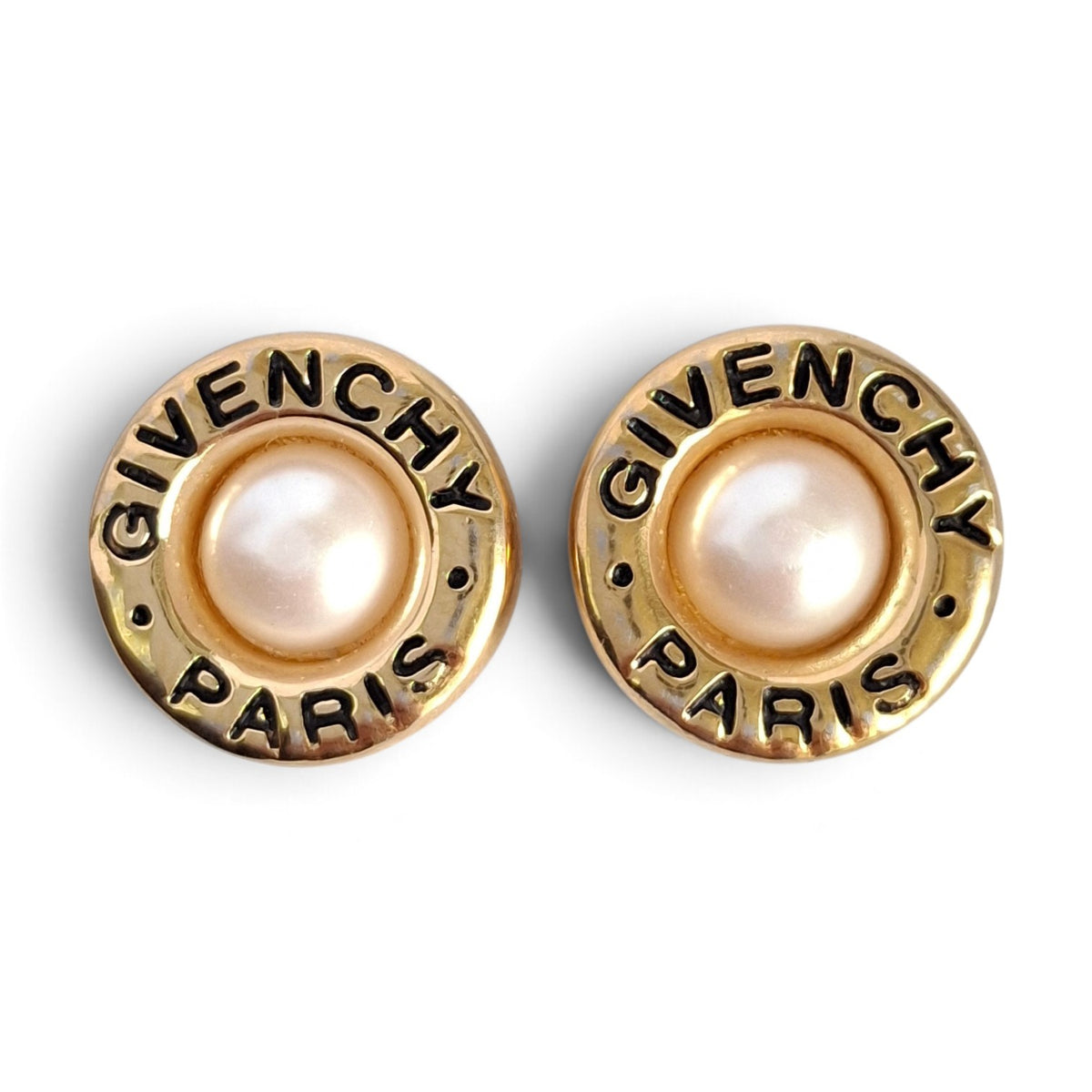 Vintage Givenchy Paris Logo Pearl Stud Earings
