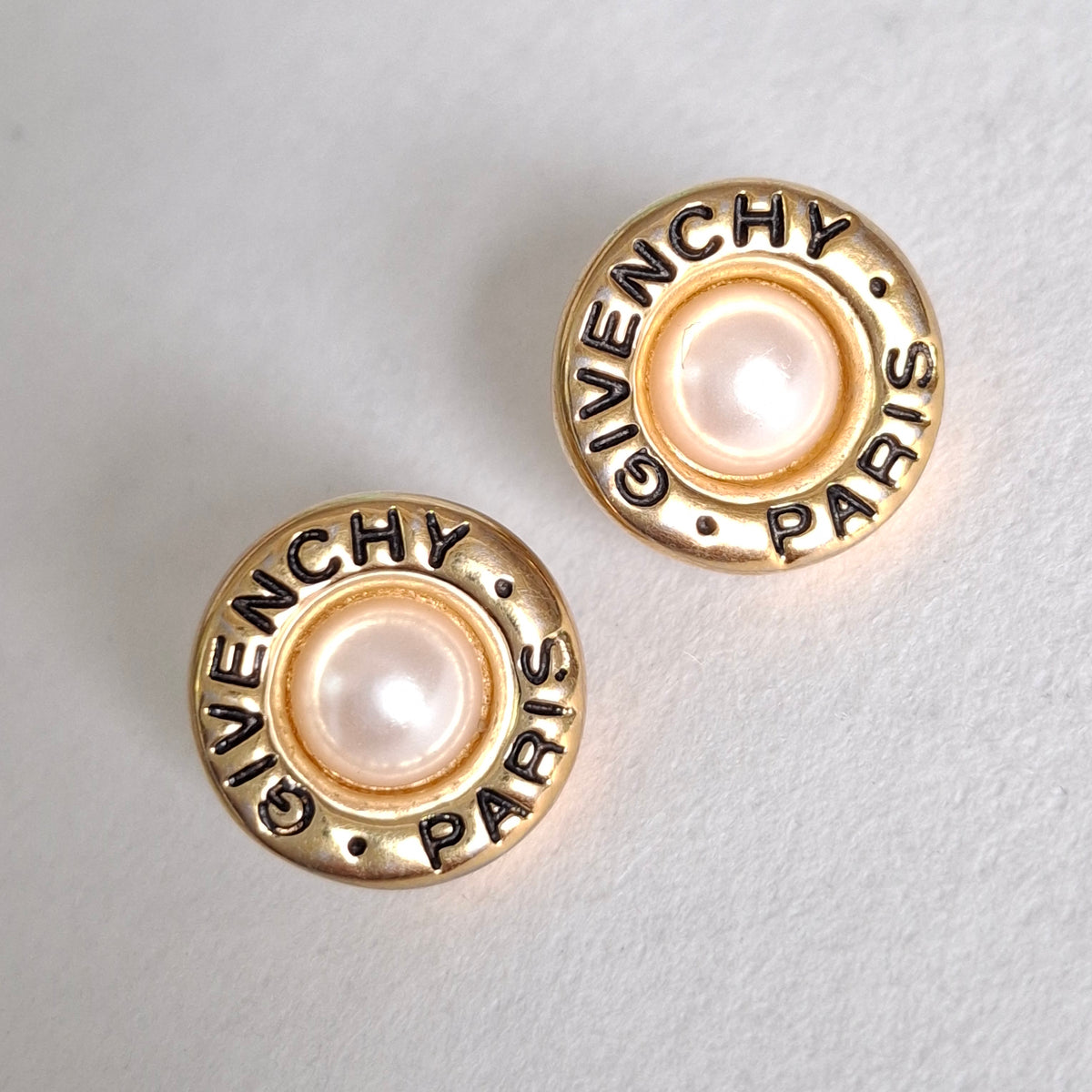 Vintage Givenchy Paris Logo Pearl Stud Earings