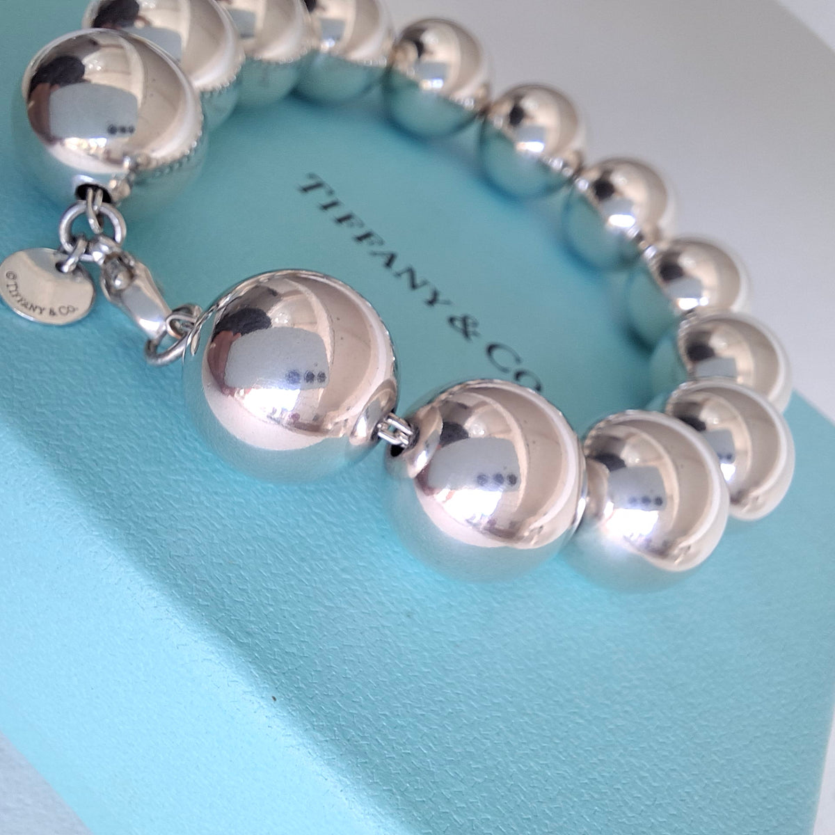 Tiffany & Co 14mm Hardware Ball Bracelet in Sterling Silver with Box