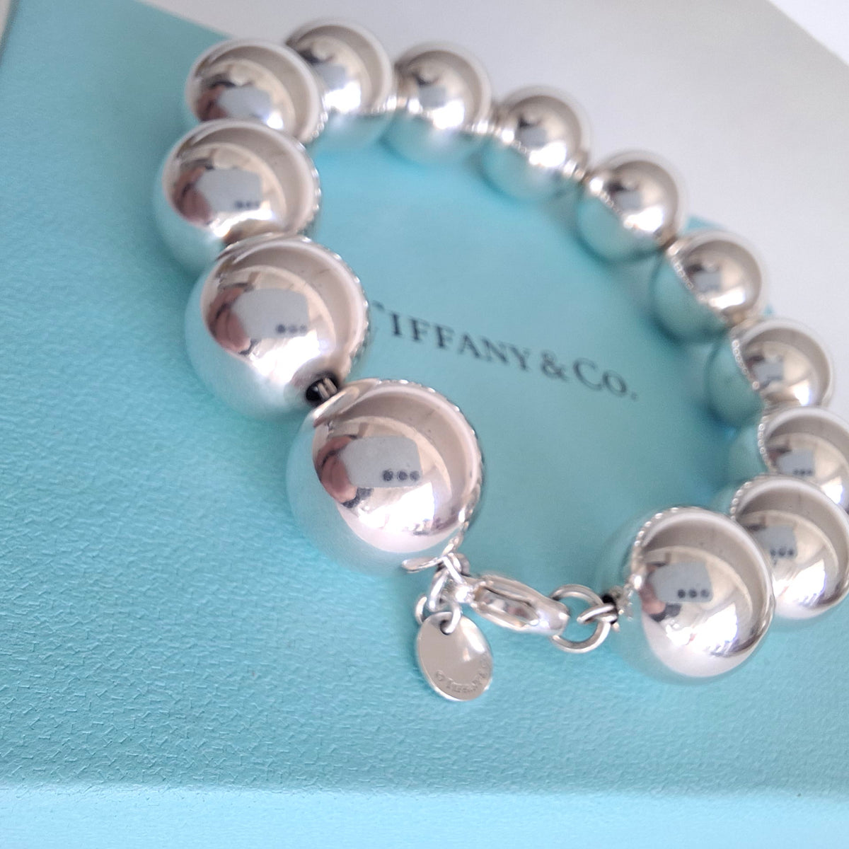 Tiffany & Co 14mm Hardware Ball Bracelet in Sterling Silver with Box