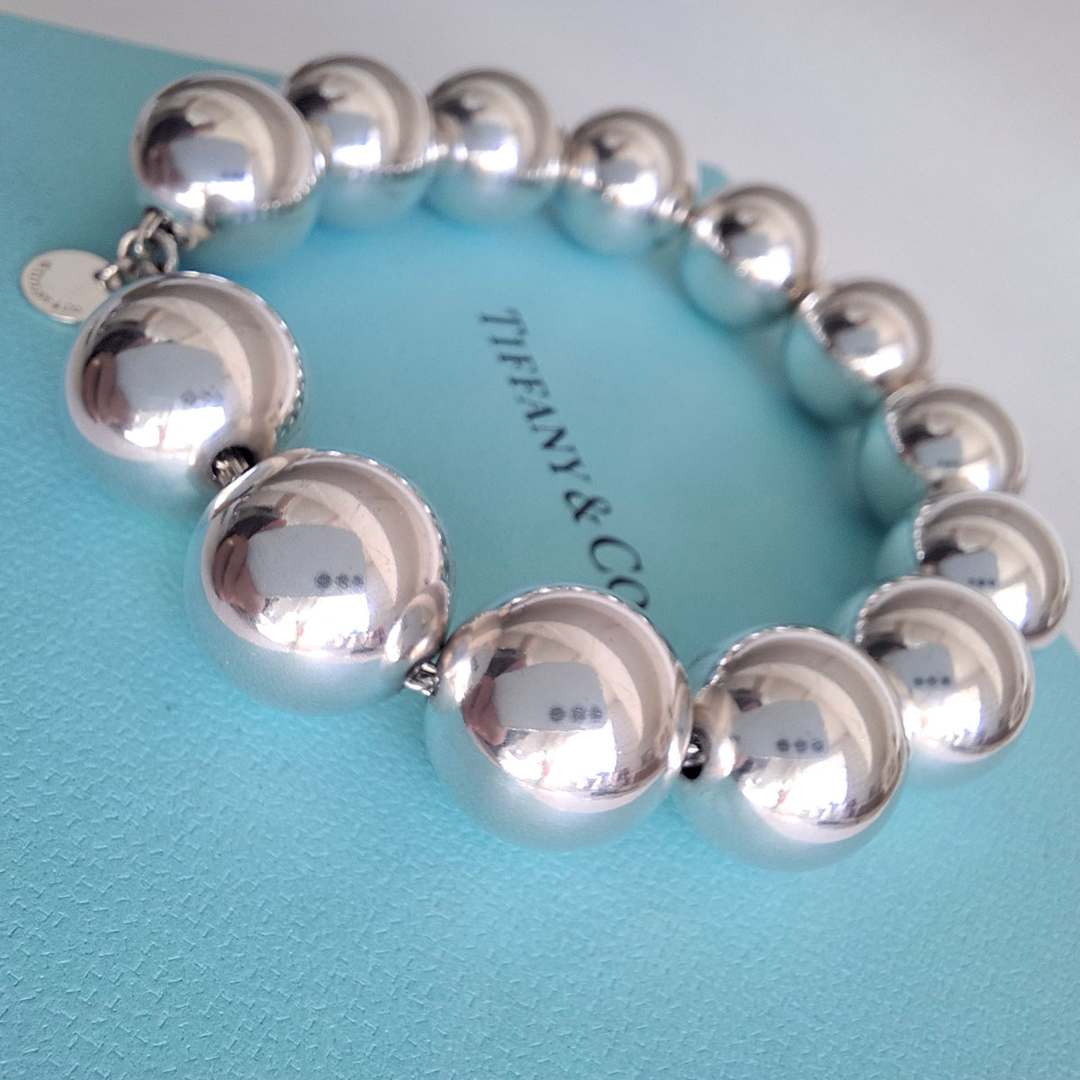 Tiffany & Co 14mm Hardware Ball Bracelet in Sterling Silver with Box