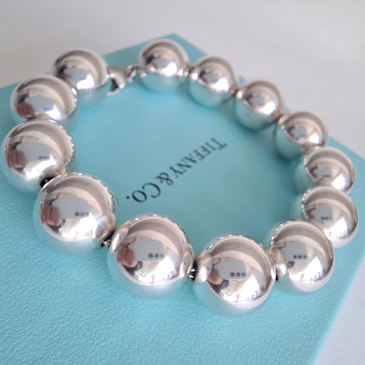 Tiffany & Co 14mm Hardware Ball Bracelet in Sterling Silver with Box