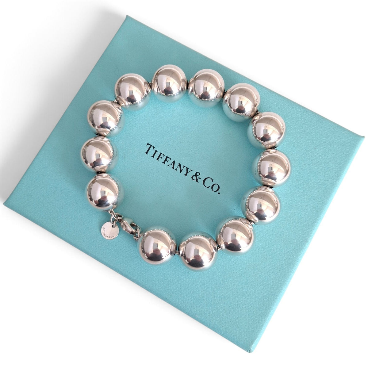 Tiffany & Co 14mm Hardware Ball Bracelet in Sterling Silver with Box