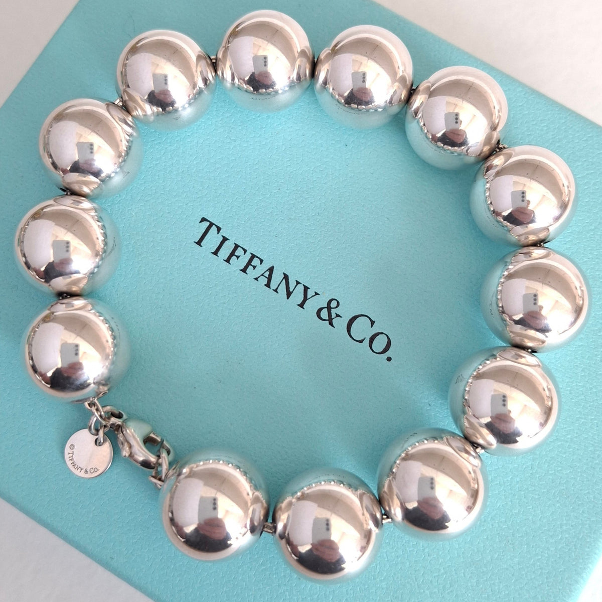 Tiffany & Co 14mm Hardware Ball Bracelet in Sterling Silver with Box