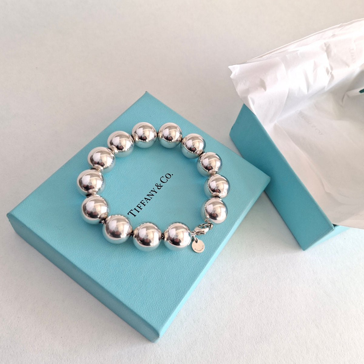 Tiffany & Co 14mm Hardware Ball Bracelet in Sterling Silver with Box
