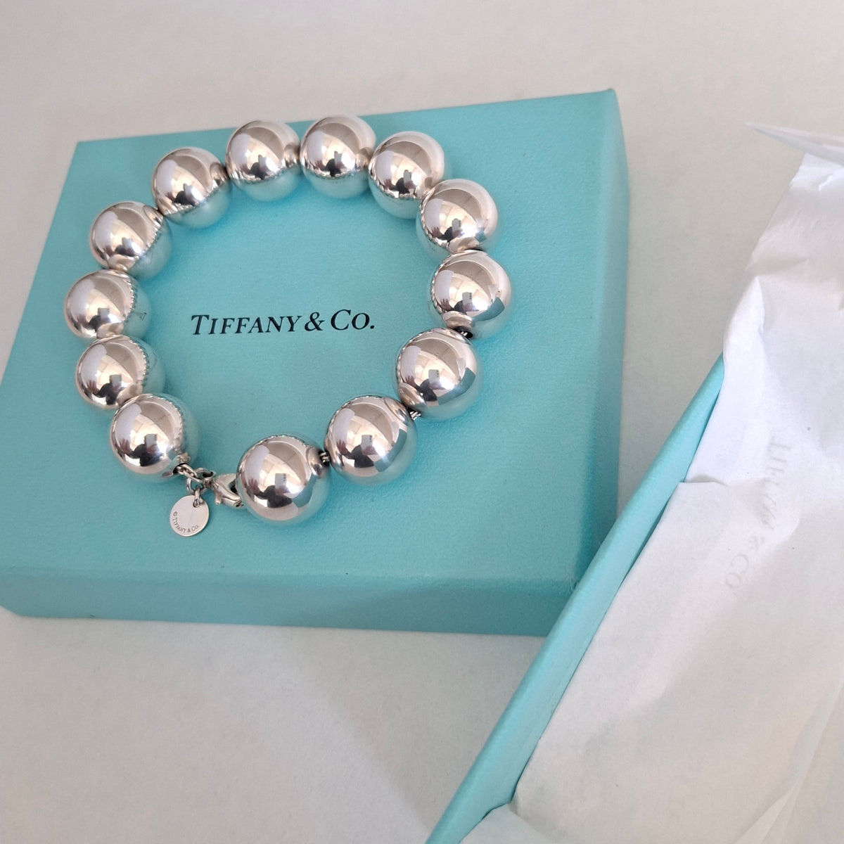 Tiffany & Co 14mm Hardware Ball Bracelet in Sterling Silver with Box