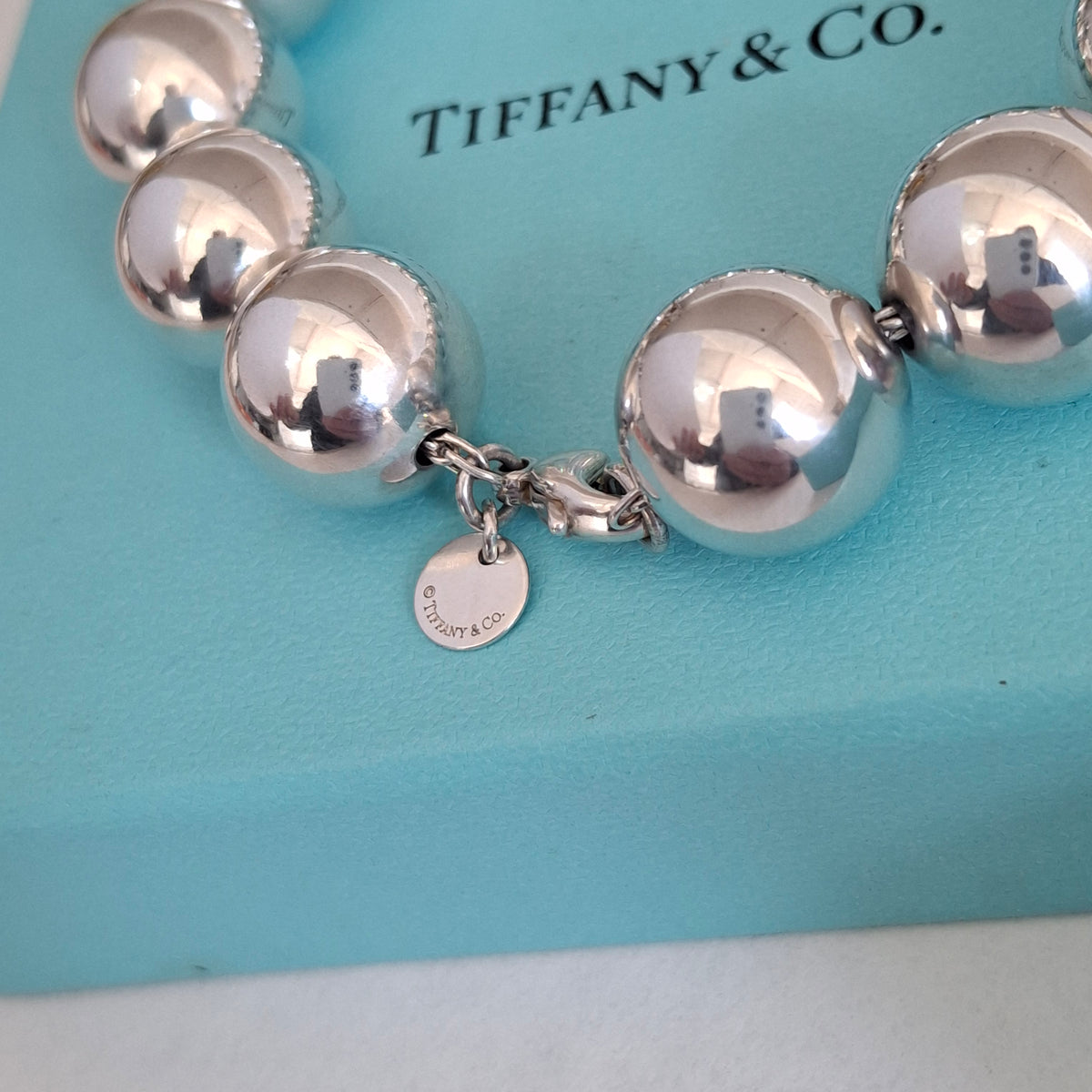 Tiffany & Co 14mm Hardware Ball Bracelet in Sterling Silver with Box