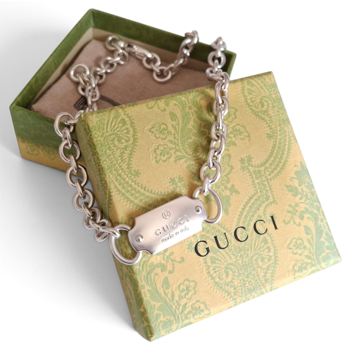 Gucci Trademark Logo Necklace in Solid Sterling Silver