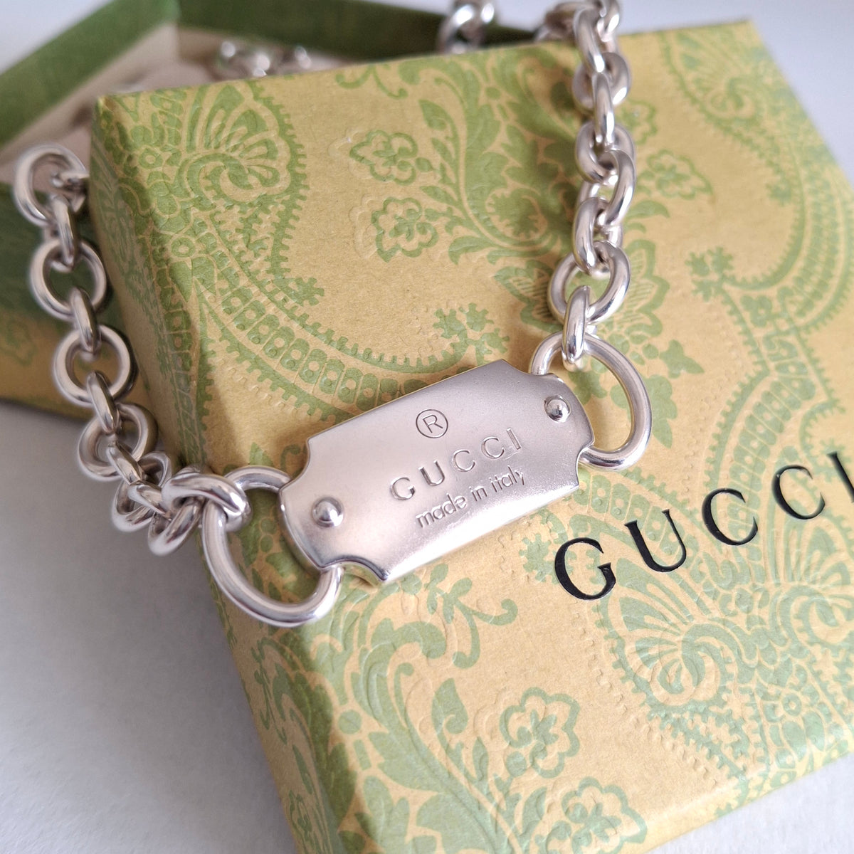 Gucci Trademark Logo Necklace in Solid Sterling Silver