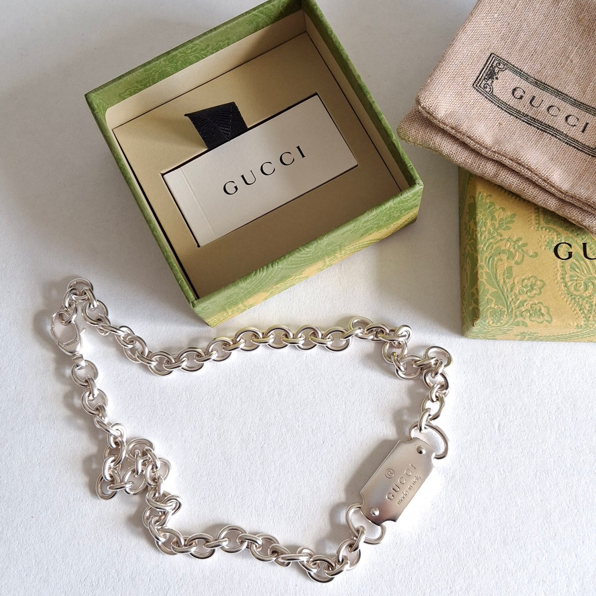 Gucci Trademark Logo Necklace in Solid Sterling Silver