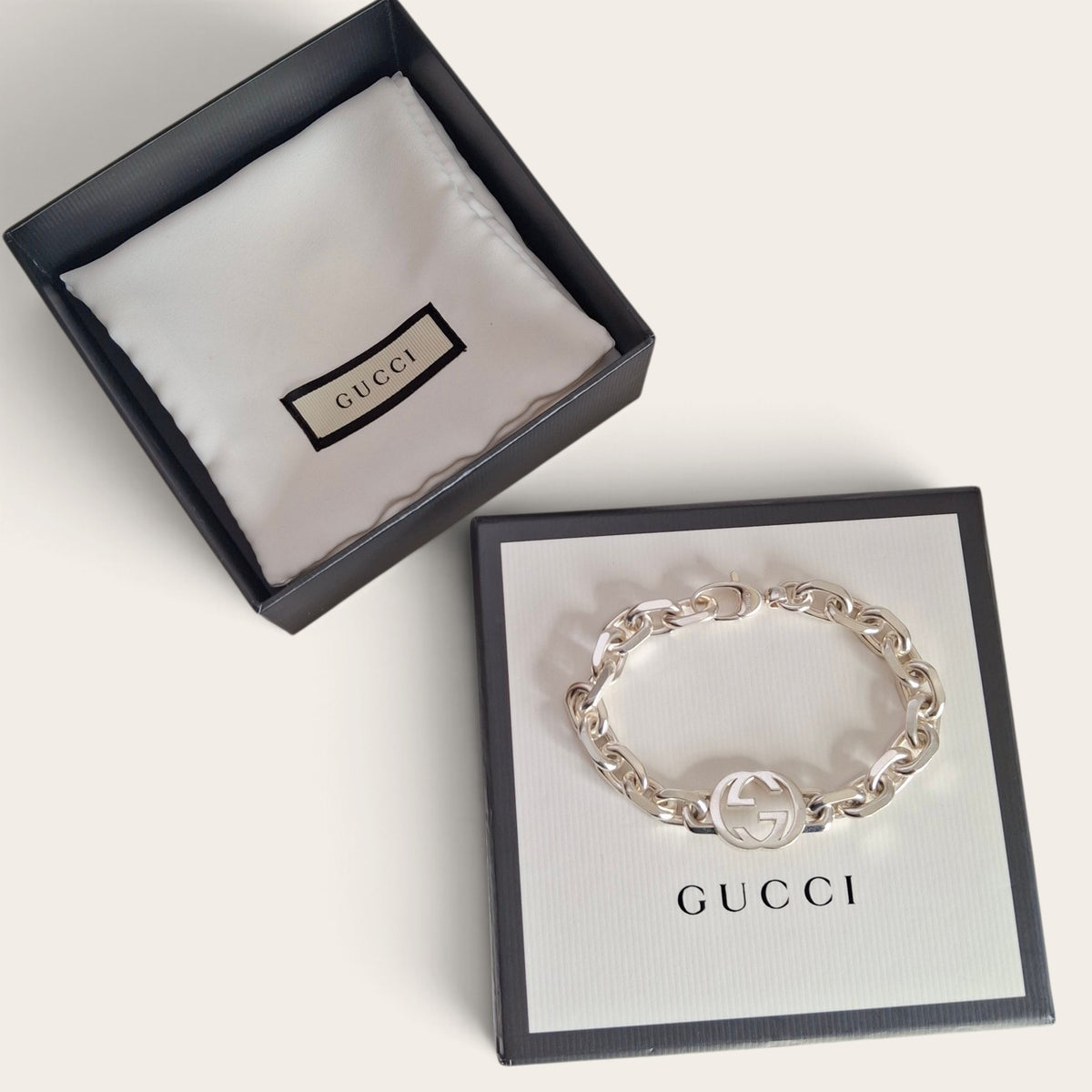 Gucci GG Logo Bracelet in Solid Sterling Silver