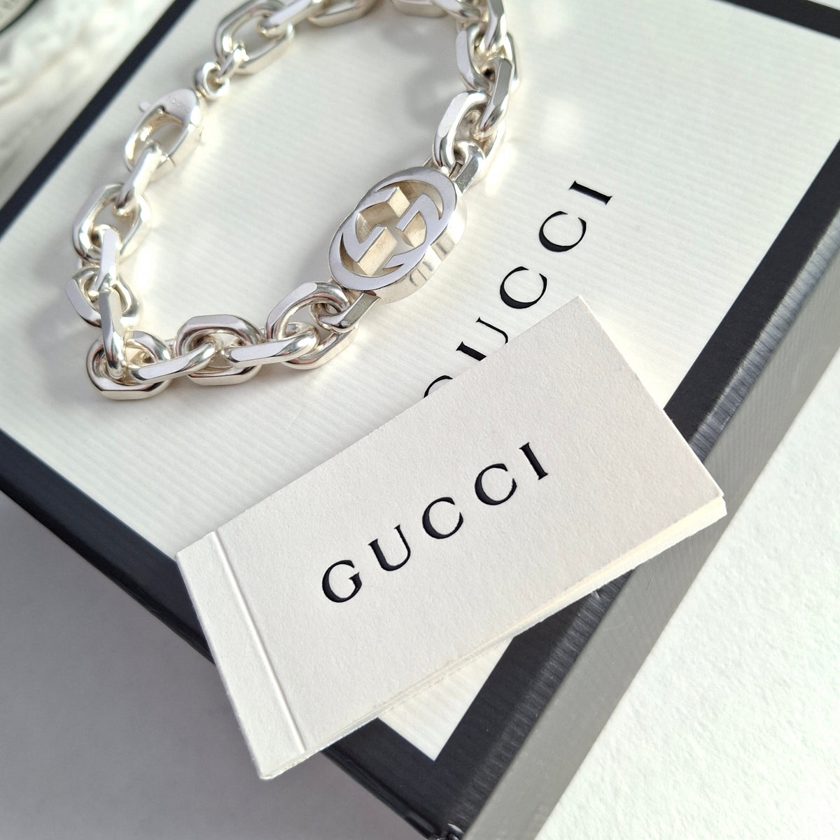 Gucci GG Logo Bracelet in Solid Sterling Silver