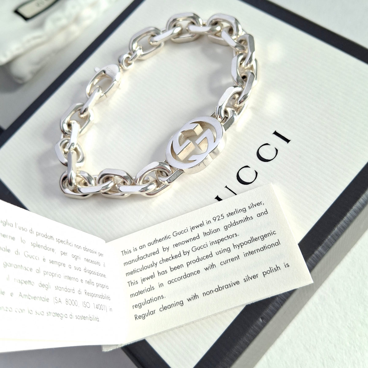 Gucci GG Logo Bracelet in Solid Sterling Silver