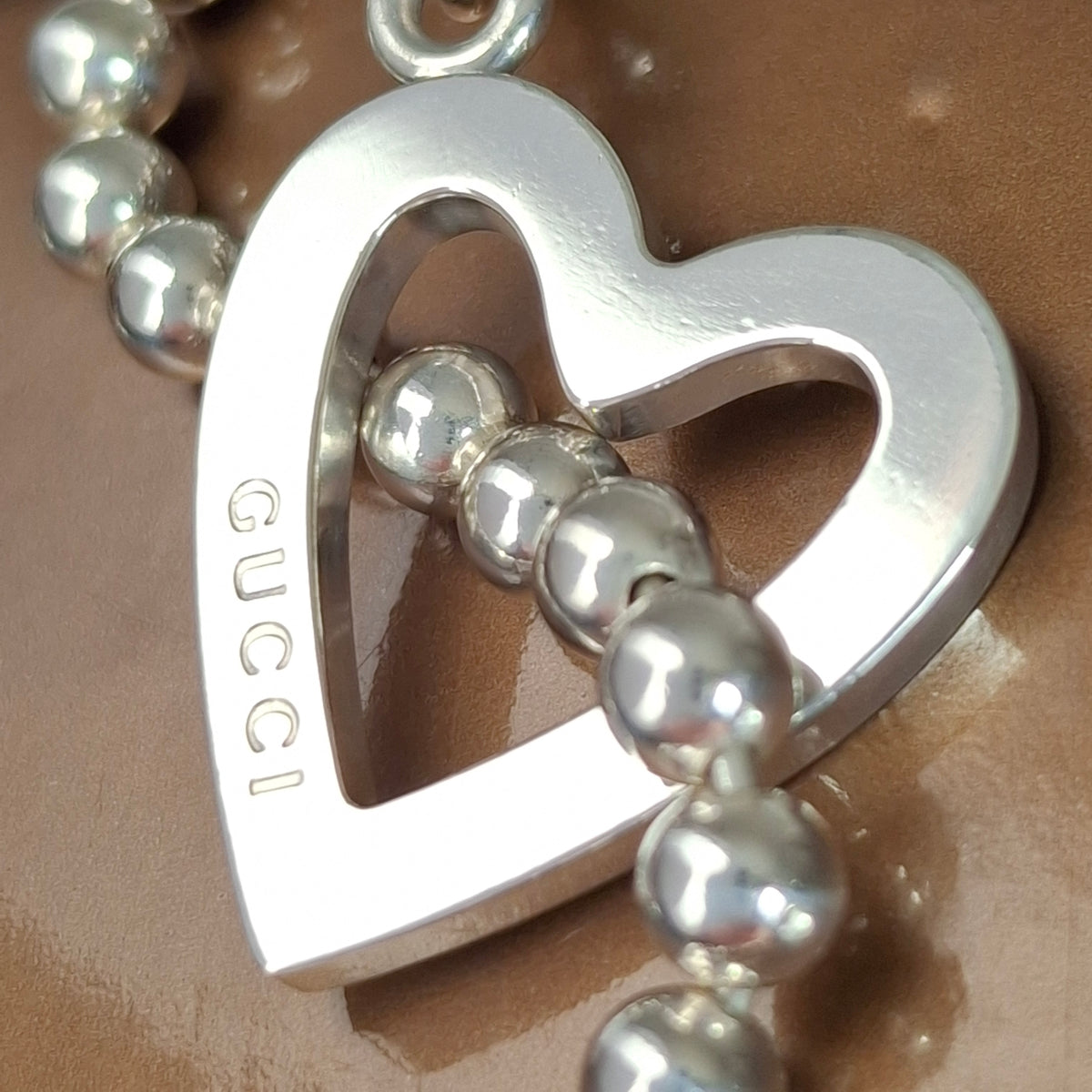Gucci Love Heart Toggle Clasp Boule Bead Necklace in Hallmarked Sterling Silver