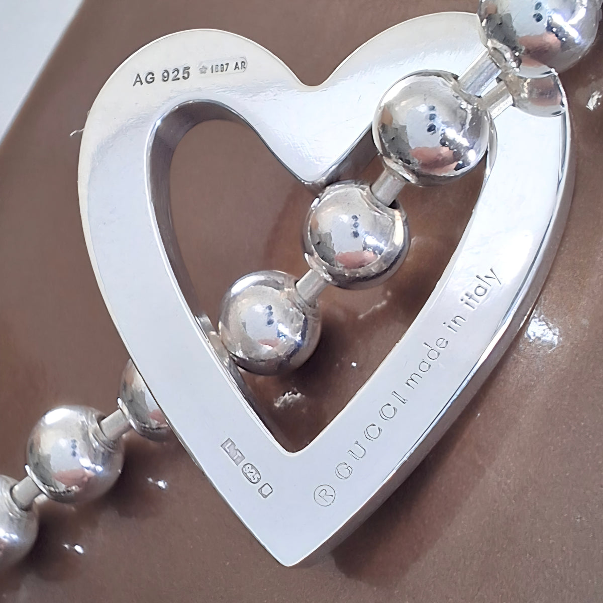 Gucci Love Heart Toggle Clasp Boule Bead Necklace in Hallmarked Sterling Silver