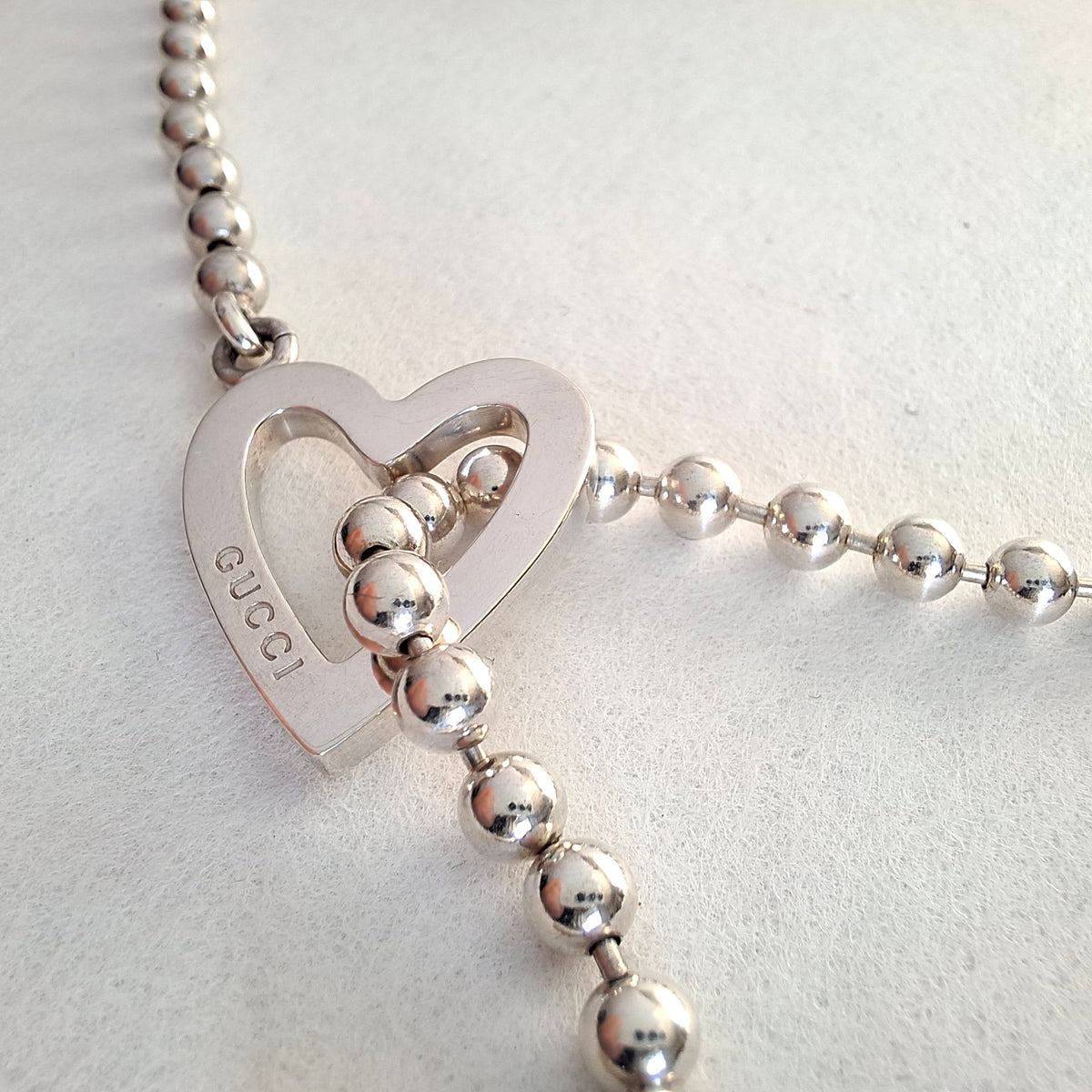 Gucci Love Heart Toggle Clasp Boule Bead Necklace in Hallmarked Sterling Silver