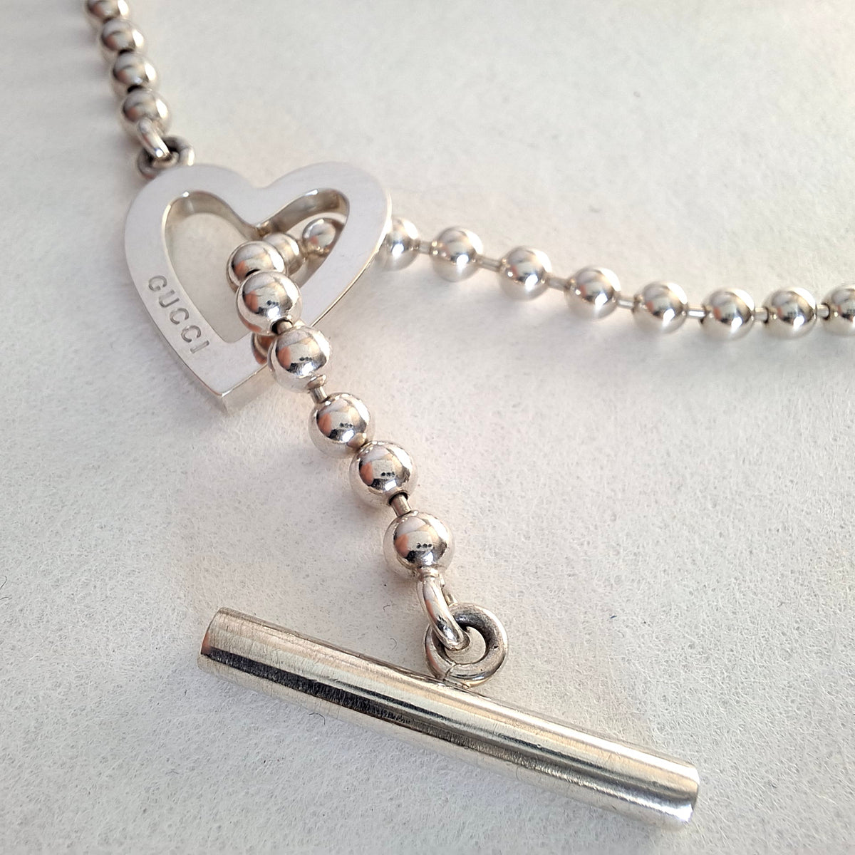 Gucci Love Heart Toggle Clasp Boule Bead Necklace in Hallmarked Sterling Silver