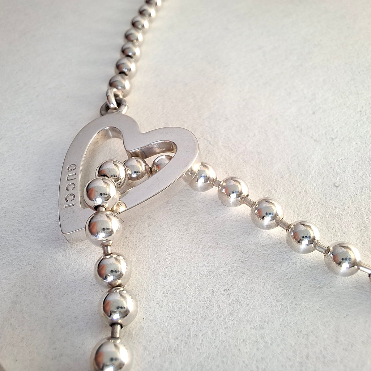 Gucci Love Heart Toggle Clasp Boule Bead Necklace in Hallmarked Sterling Silver