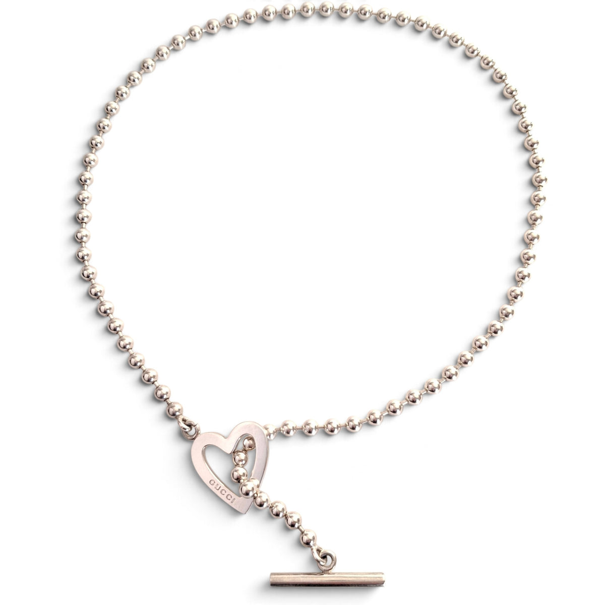 Gucci Love Heart Toggle Clasp Boule Bead Necklace in Hallmarked Sterling Silver