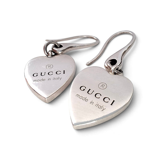 Gucci Logo Trademark Dangle Drop Heart Earrings in Sterling Silver