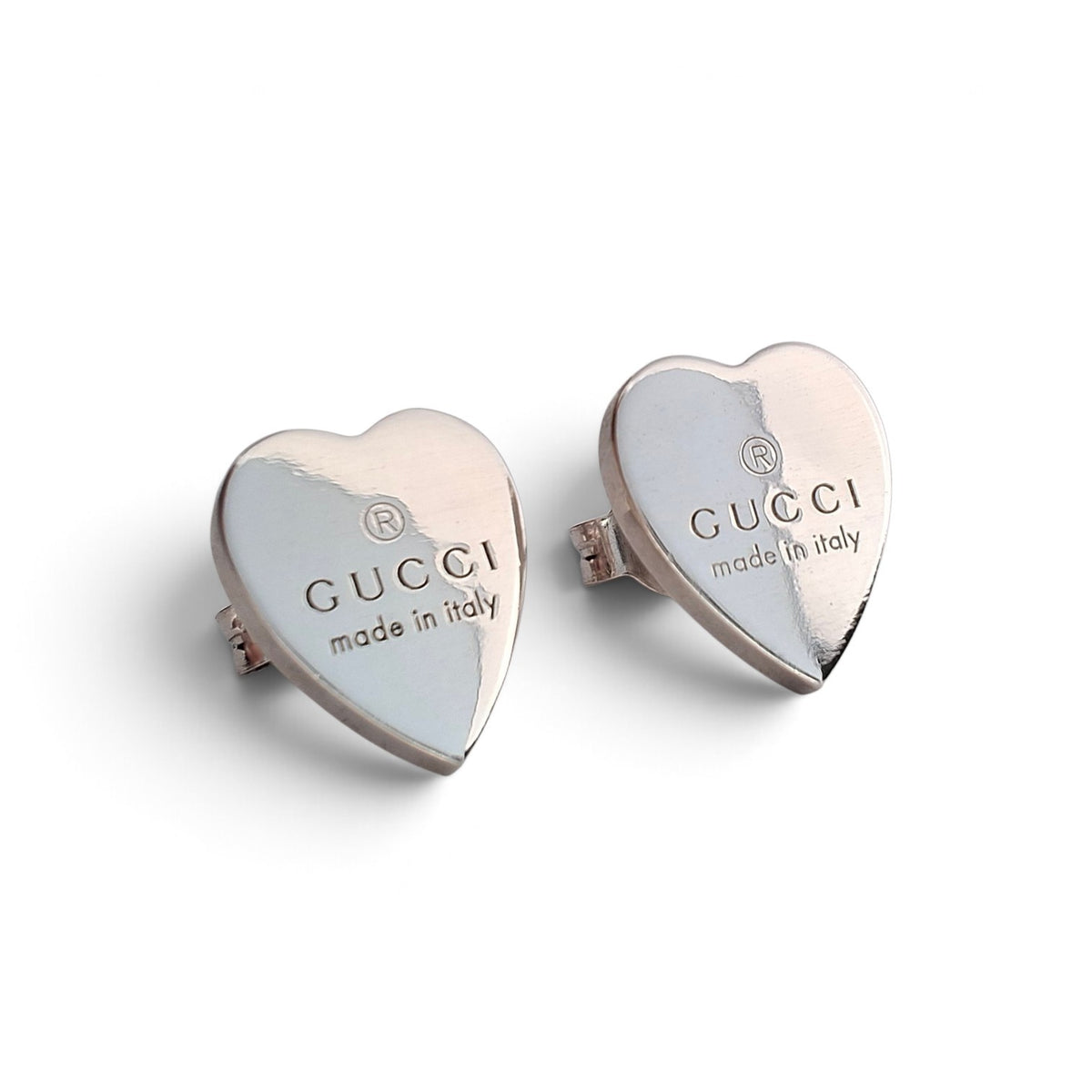 Gucci Trademark Logo Heart Stud Earrings in Sterling Silver