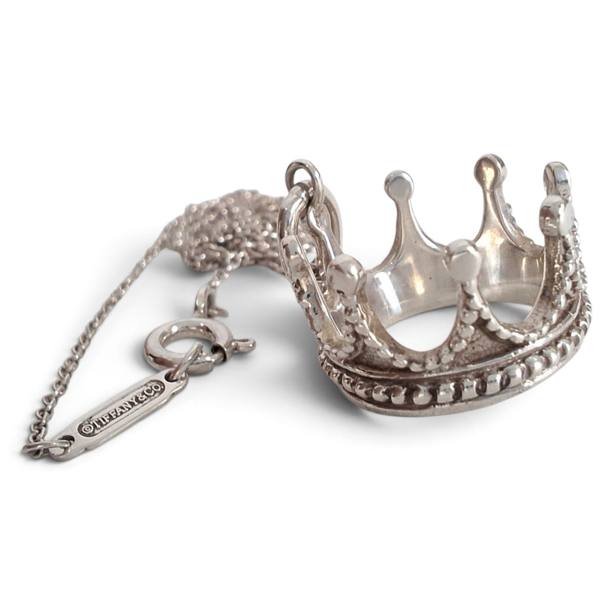 Tiffany & Co Crown Charm Pendant Necklace in Sterling Silver