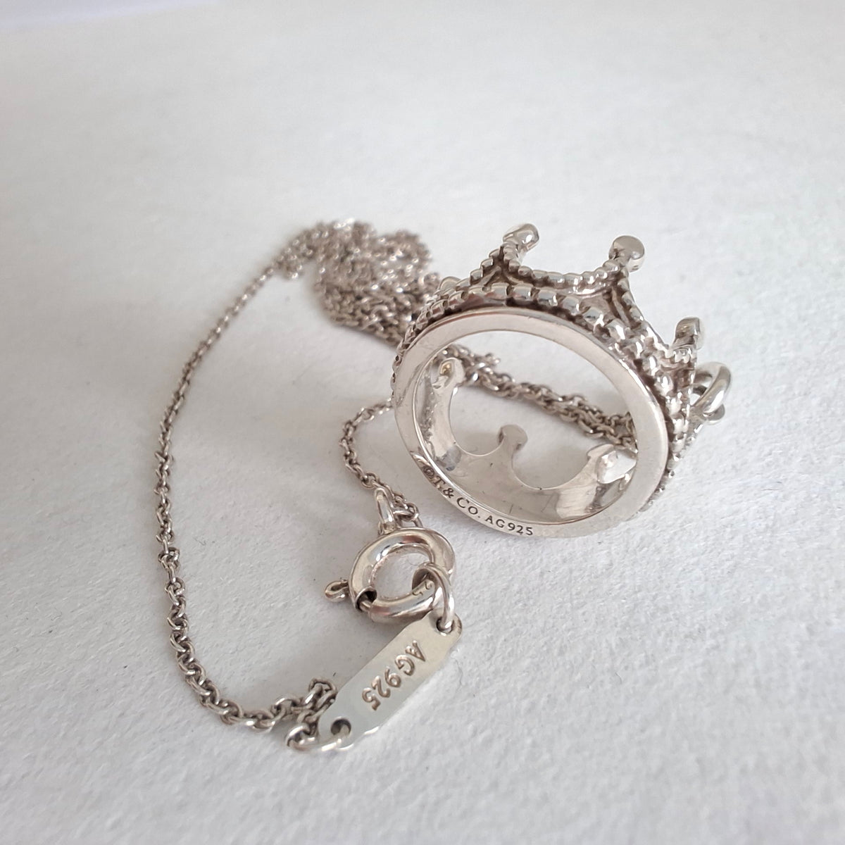 Tiffany & Co Crown Charm Pendant Necklace in Sterling Silver