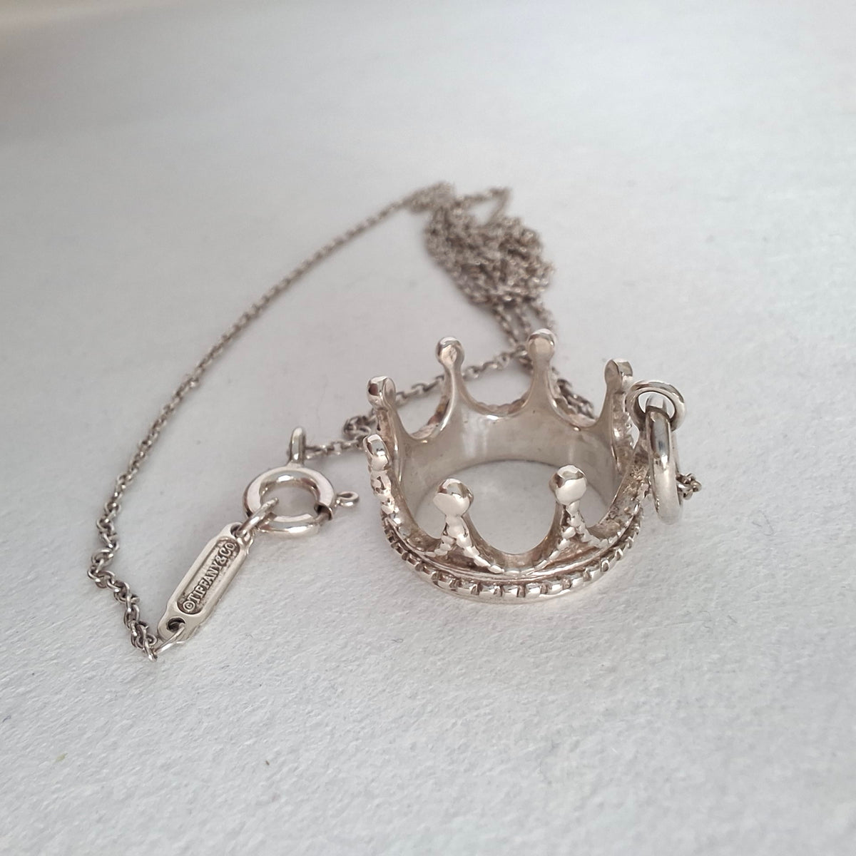 Tiffany & Co Crown Charm Pendant Necklace in Sterling Silver