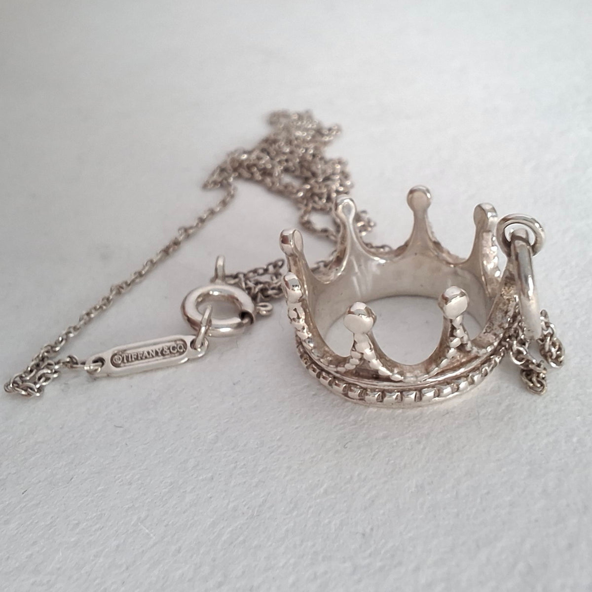 Tiffany & Co Crown Charm Pendant Necklace in Sterling Silver