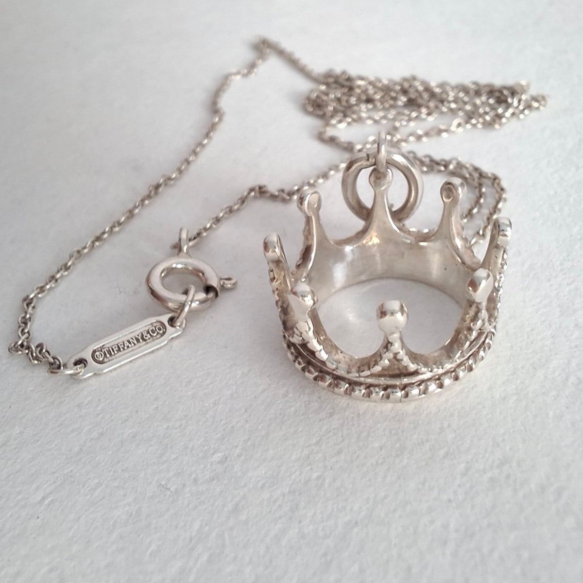Tiffany & Co Crown Charm Pendant Necklace in Sterling Silver