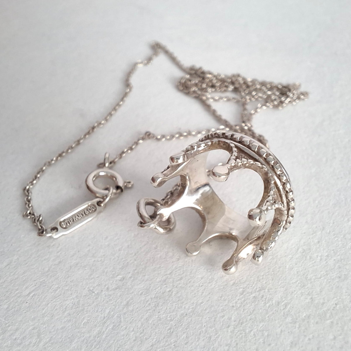 Tiffany & Co Crown Charm Pendant Necklace in Sterling Silver