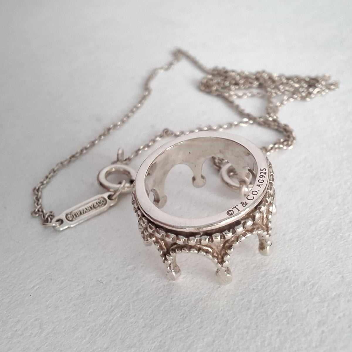 Tiffany & Co Crown Charm Pendant Necklace in Sterling Silver