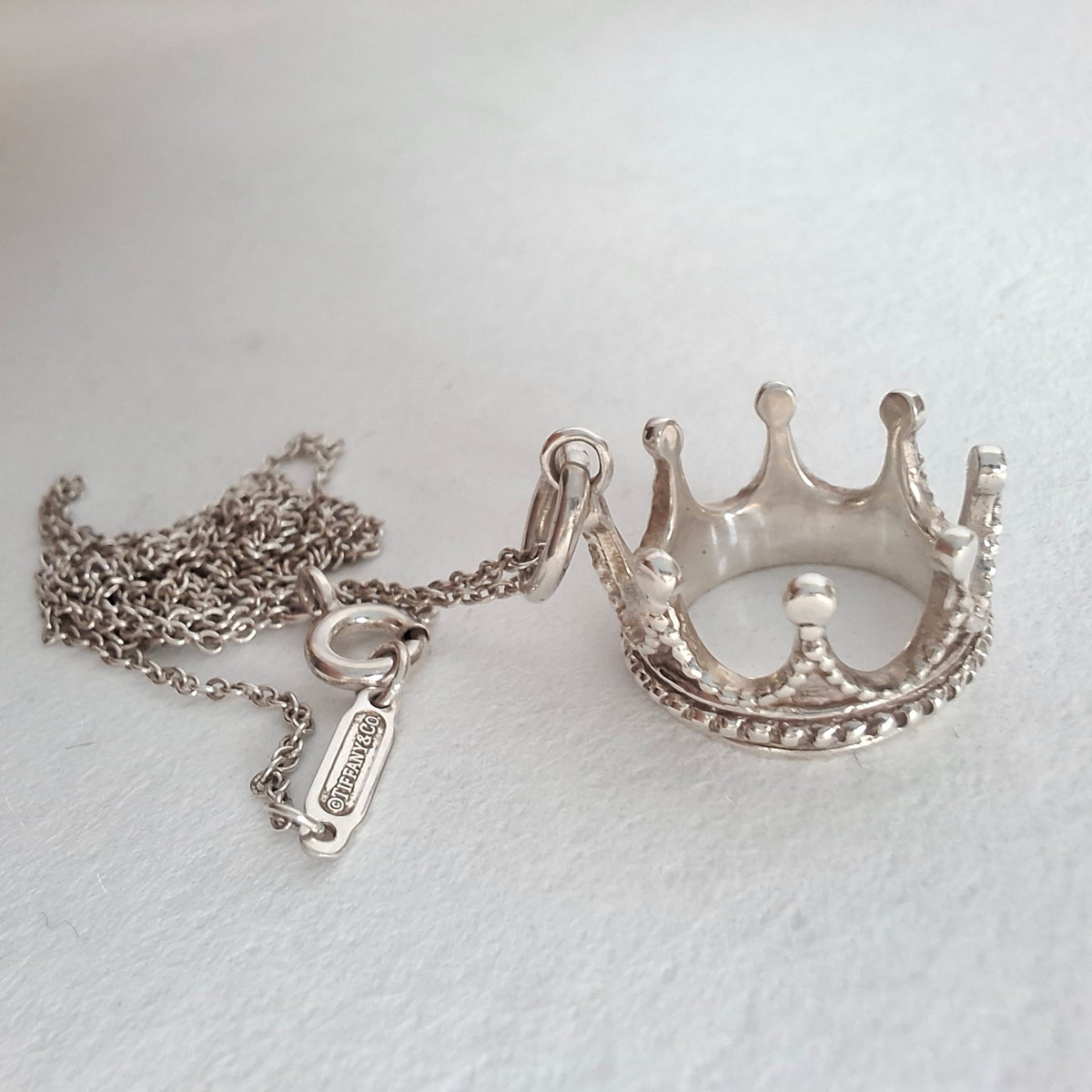 Tiffany & Co Crown Charm Pendant Necklace in Sterling Silver