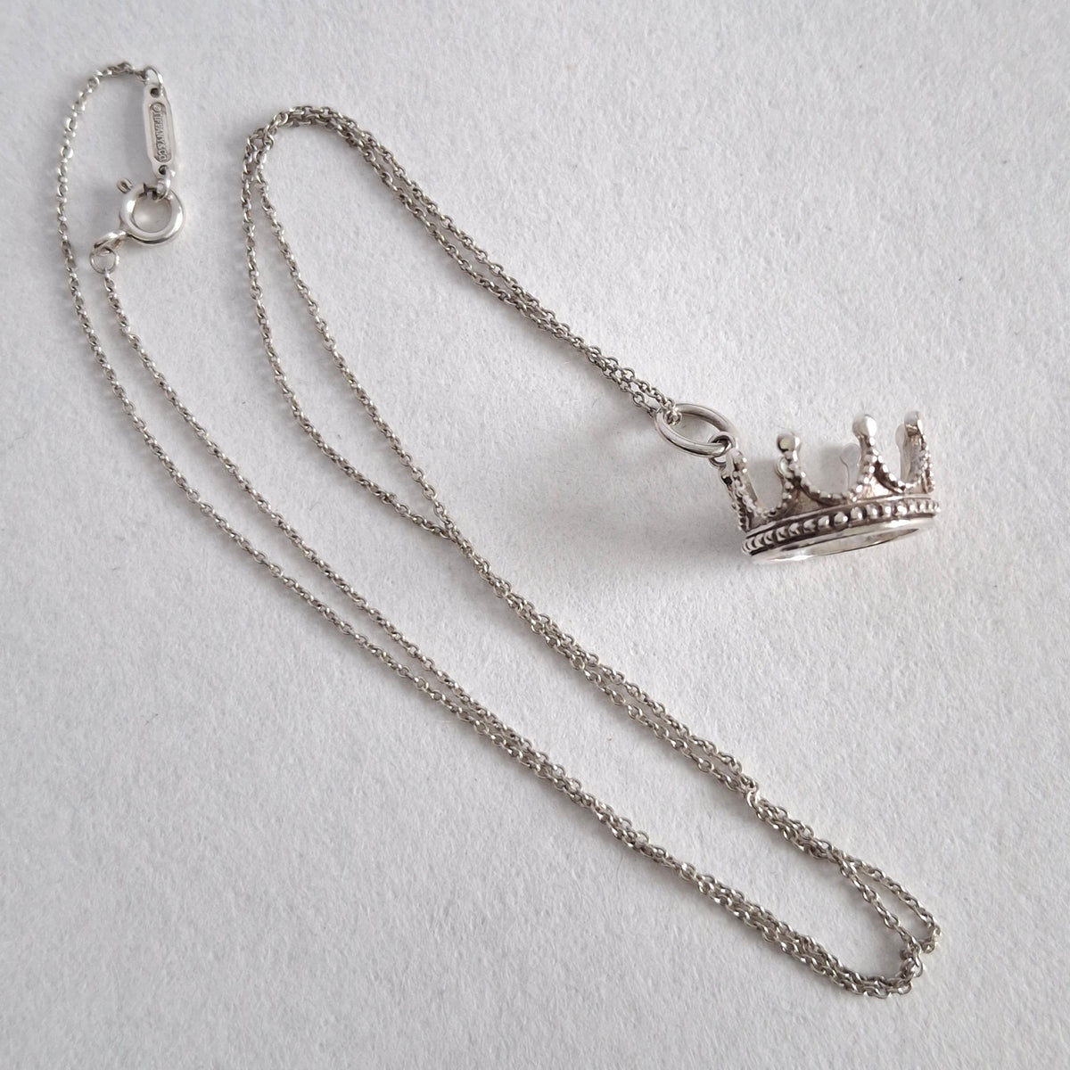 Tiffany & Co Crown Charm Pendant Necklace in Sterling Silver
