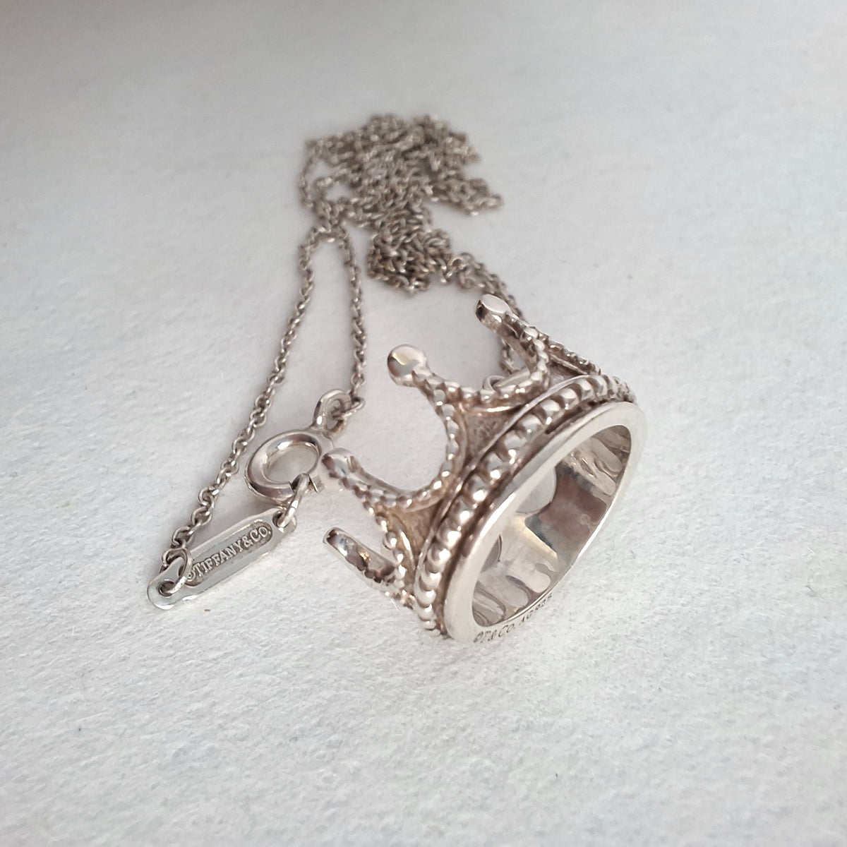 Tiffany & Co Crown Charm Pendant Necklace in Sterling Silver